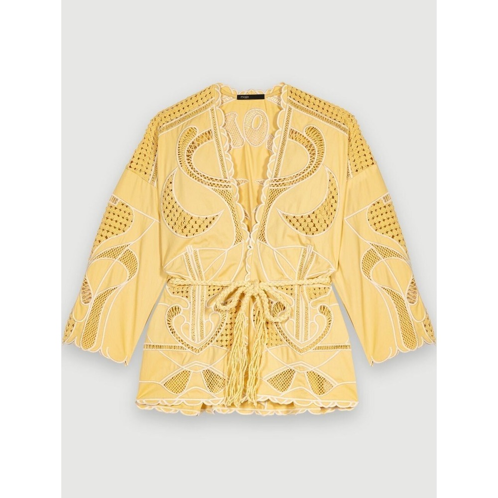 NWT $685 MSRP Maje Embroidered Kimono Jacket US LARGE / FR 40 - Jaune Banane